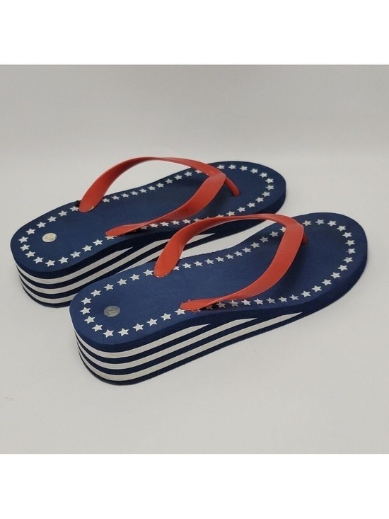 Unbranded Shoes - Star Spangled Womens Wedge Flip Flops Size L 9-10